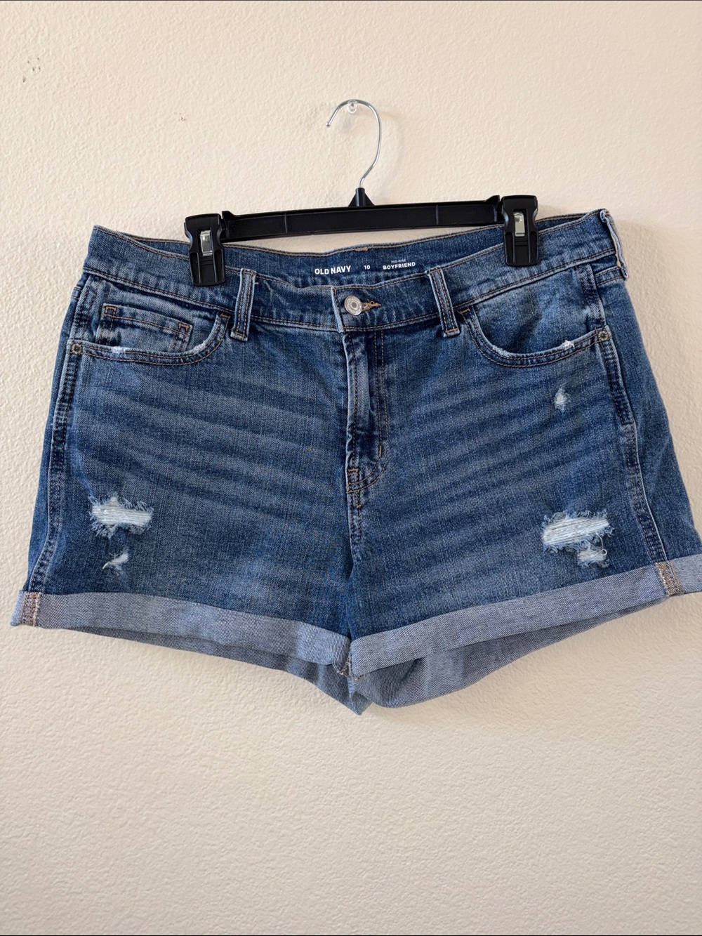 Old Navy Blue Distressed Roll-Cuff Denim Shorts